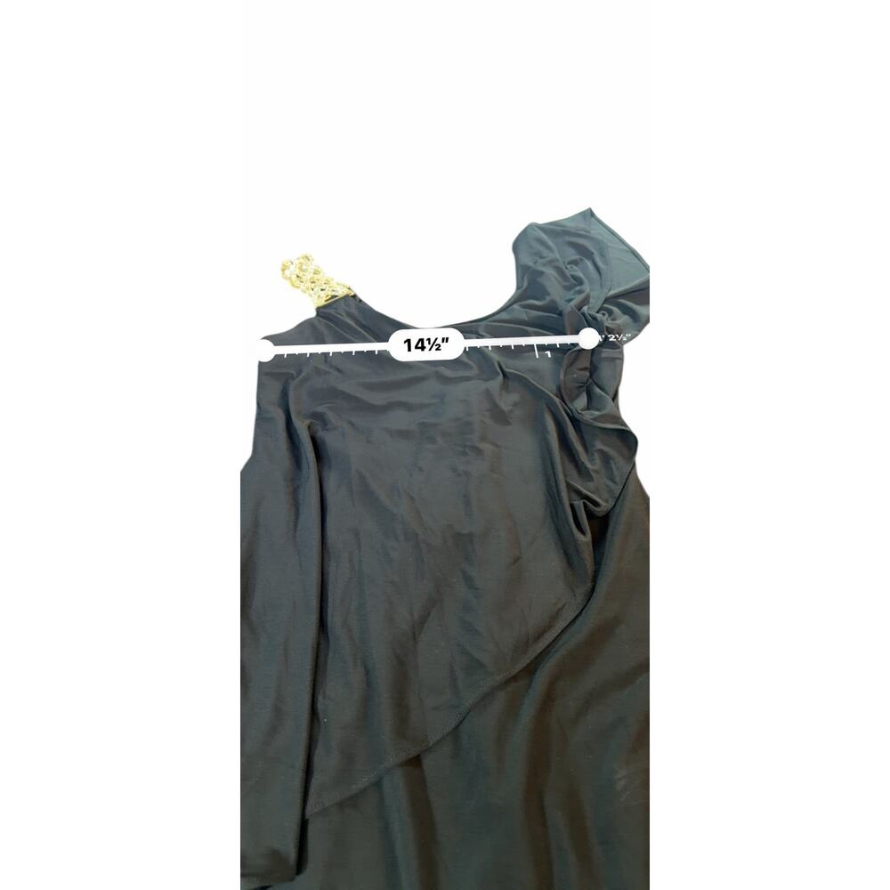 Betsy and Adam Black with Gold One Shoulder - Size 8 - Picture 4 of 9